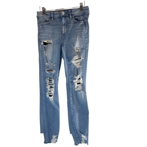 American Eagle Super Stretch X Womens Hi Rise Jeggings Jeans Destroyed Size 8 - Picture 1 of 10